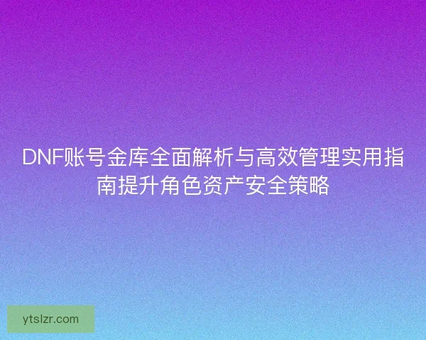 DNF账号金库全面解析与高效管理实用指南提升角色资产安全策略